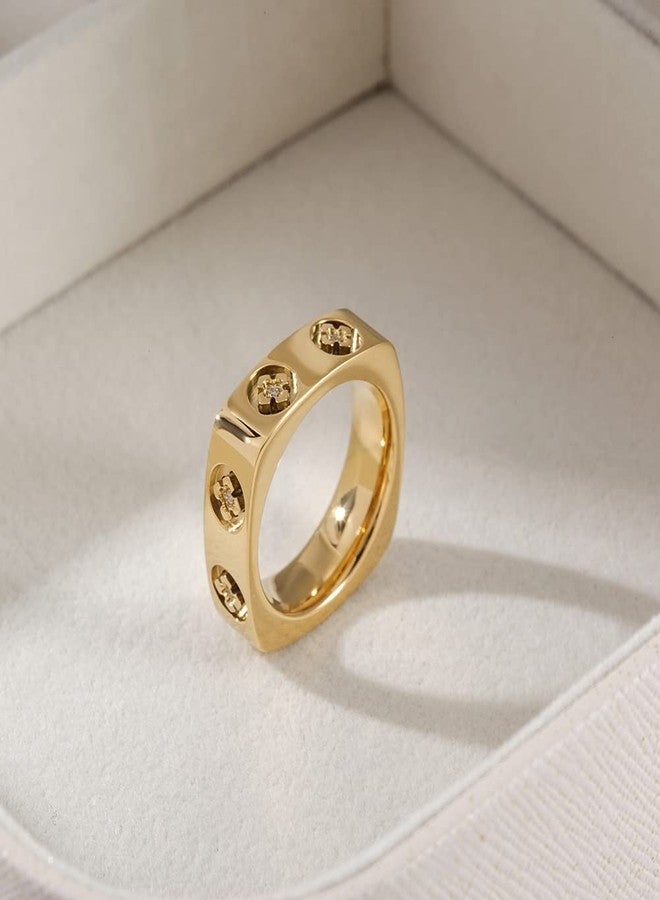 WISTIC 18K Gold Rings for Women Non Tarnish, Vintage Statement Cocktail Cubic Zirconia Ring, Gold Plated Stainless Steel Chunky Rings, Fashion Finger Jewelry Size 7 - Image 3