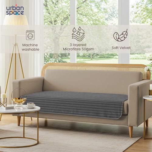 Urban Space غطاء أريكة مخملية مبطنة بمقعد واحد من أوربان سبيس، سهل العناية وقابل للغسل في الغسالة، غطاء مقعد أريكة مخملية للكنبة لمساحة المعيشة (مقعد واحد - رمادي داكن) - Image 2