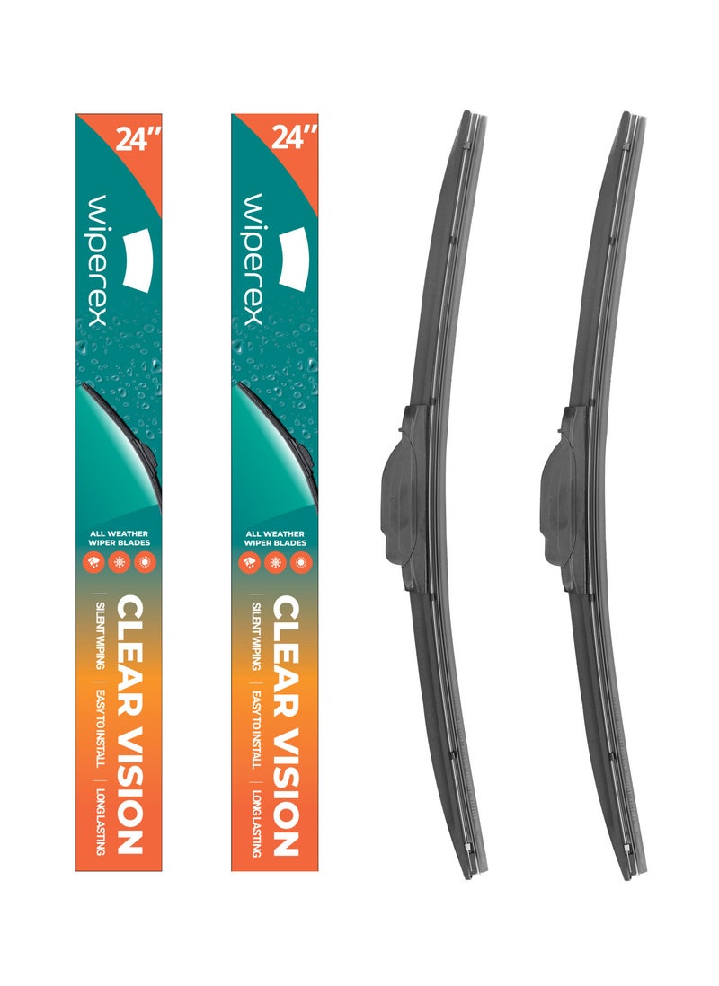 Wiperex WiperEx Wiper Blades for Mercedes-Benz C300 2010 2011 2012 24" + 24" All Weather, Uniform Wiping, Premium Rubber, Perfect Fit, Silent, Reduced Wind Lift, No Marks (Set of 2)  - Image 1