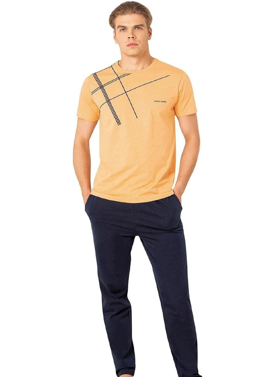 بيير كاردان 6081 Men's Short Sleeve Crew Neck Pajama Set-Orange