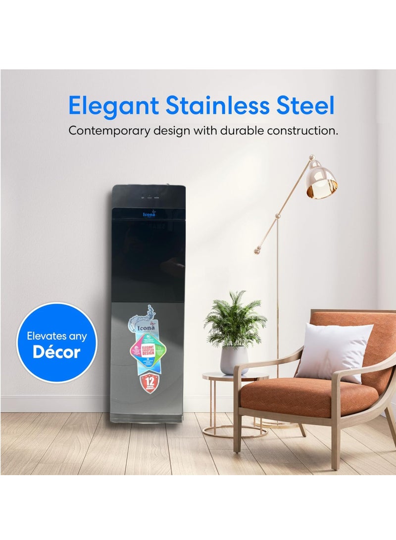 Icona Standing Hot & Cold Compressor Cooling Water Dispenser – Top Load Electric Water Cooler for Home, Office, Hotel – 550W Heating – ABS Build – Compact, Efficient Design - Image 2