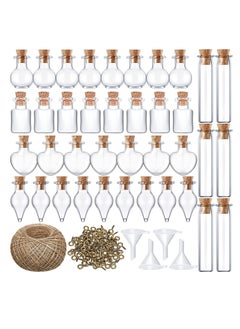 Small Mini Glass Jars, Bottle with Cork Stopper Tiny Wishing Bottles with Eye Screws Funnel and Rope Small Cork Clear Glass Bottle for DIY Crafts Bead Container 50Pcs Mixed Style