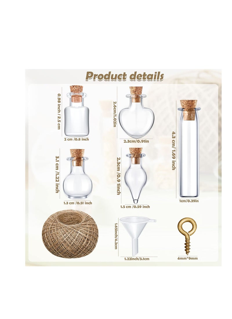 Generic - Small Mini Glass Jars, Bottle with Cork Stopper Tiny Wishing Bottles with Eye Screws Funnel and Rope Small Cork Clear Glass Bottle for DIY Crafts Bead Container 50Pcs Mixed Style - Image 1