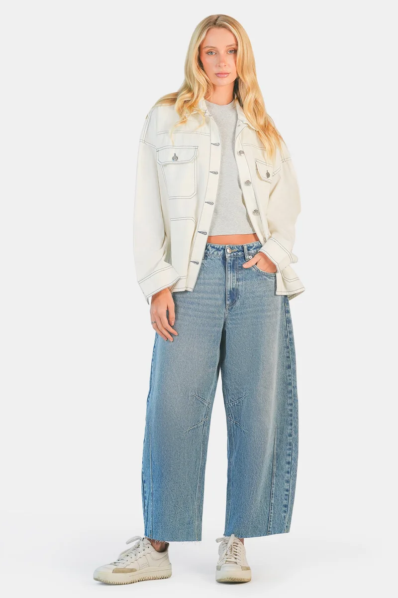 Virgio Solid Cotton Oversized Denim Jacket for Women