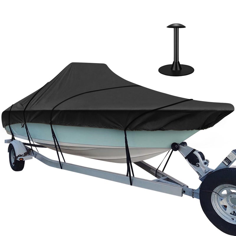 iCOVER Center Console Boat Cover, 600D Heavy Duty Marine Grade Waterproof Tear Resistant Boat Covers, Fits Boats 17'-19' Long Beam Width up to 102", Trailerable Boat Cover with Support Pole, Black - Image 1