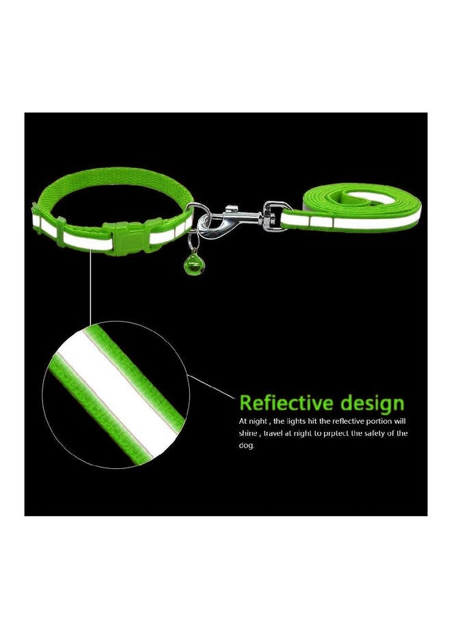 طوق كلاب مستورد صغير الحجم من النايلون العاكس القابل للتعديل ومجموعة مقود متضمنة جرس للجراء والقطط والكلاب 15 مم (أخضر نيون) - Image 3