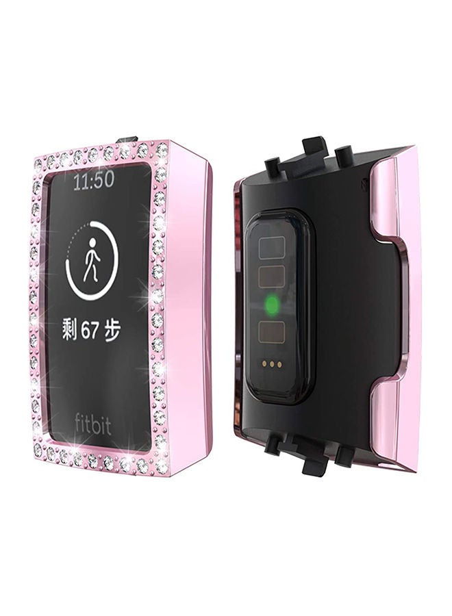 NIBEMINENT Super Luxurious Bling Crystal Protective Case Cover For Fitbit Charge 3/4 Pink - Image 2