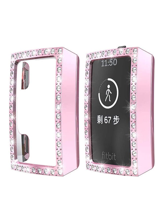 NIBEMINENT Super Luxurious Bling Crystal Protective Case Cover For Fitbit Charge 3/4 Pink - Image 1