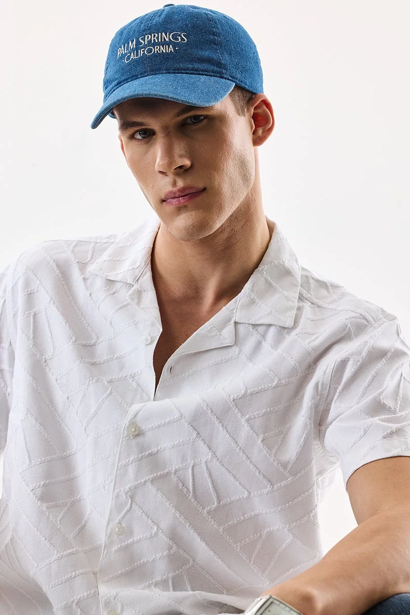 SNITCH White Textured Half Sleeve Boxy Luxe Shirt