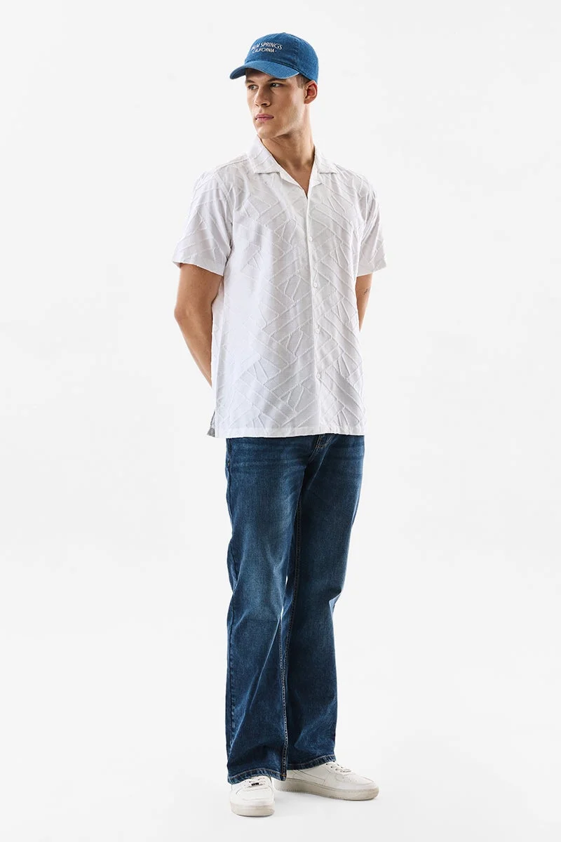 SNITCH White Textured Half Sleeve Boxy Luxe Shirt