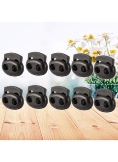 Cord Lock Double Hole Plastic Cord Lock End Toggle Double Hole Spring Stopper for Drawstrings Bags Shoelaces Clothing (Black)
