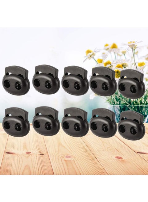 Cord Lock Double Hole Plastic Cord Lock End Toggle Double Hole Spring Stopper for Drawstrings Bags Shoelaces Clothing (Black)