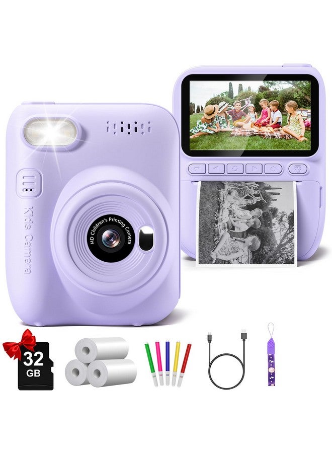 Gofunly Kids Camera Instant Print, 3.0" HD 32MP Kids Camera Christmas Birthday Gifts for 3 4 5 6 7 8 9 10 11 12 Year Old Girls Boys, 32GB SD Card-Purple - Image 1
