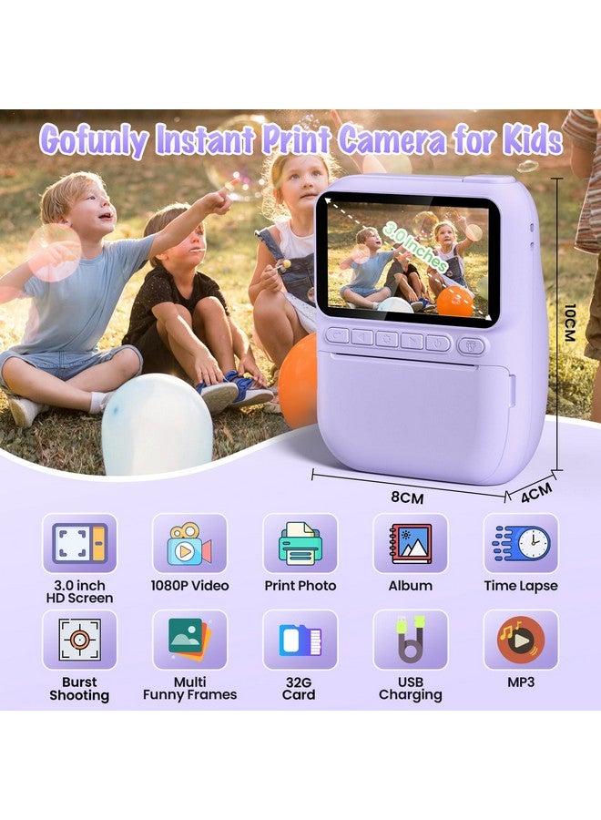 Gofunly Kids Camera Instant Print, 3.0" HD 32MP Kids Camera Christmas Birthday Gifts for 3 4 5 6 7 8 9 10 11 12 Year Old Girls Boys, 32GB SD Card-Purple - Image 4