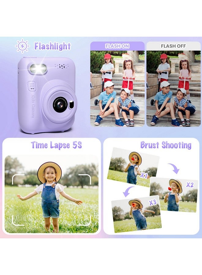 Gofunly Kids Camera Instant Print, 3.0" HD 32MP Kids Camera Christmas Birthday Gifts for 3 4 5 6 7 8 9 10 11 12 Year Old Girls Boys, 32GB SD Card-Purple - Image 3