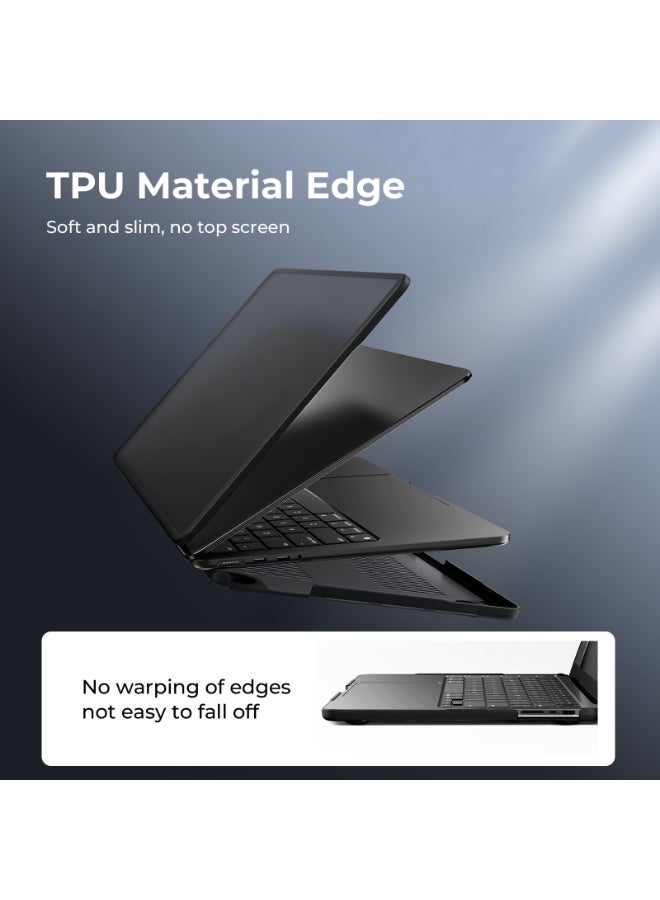 غطاء متوافق مع MacBook Pro 16 بوصة الجديد (2021-2024، 2026) M5 A3429 A3428 / M4 A3403 A3186 / M3 A2991 / M2 A2780 / M1 A2485 Pro/Max Touch ID، غطاء حماية مطفي من TPU + PC فائق النحافة، أسود مصنف - Image 2