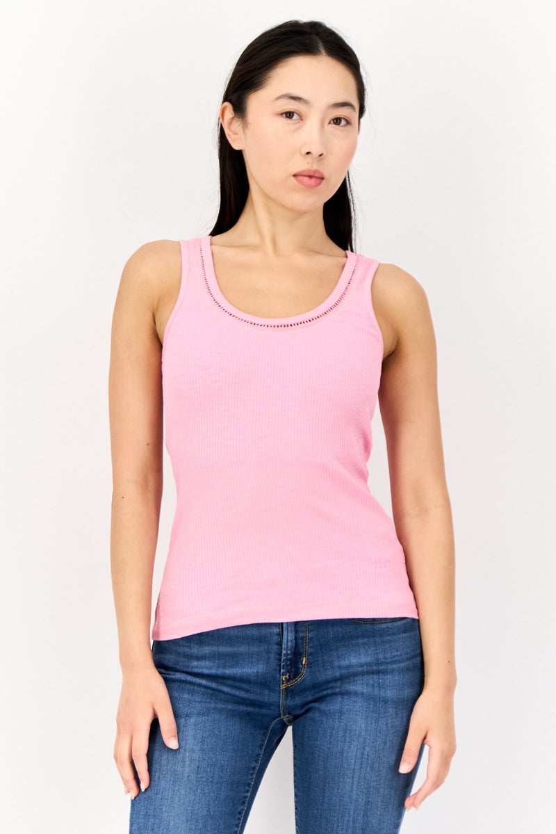 SALSA تي شيرت نسائي بدون أكمام بتصميم رقبة مستديرة مزخرف، وردي - Image 1