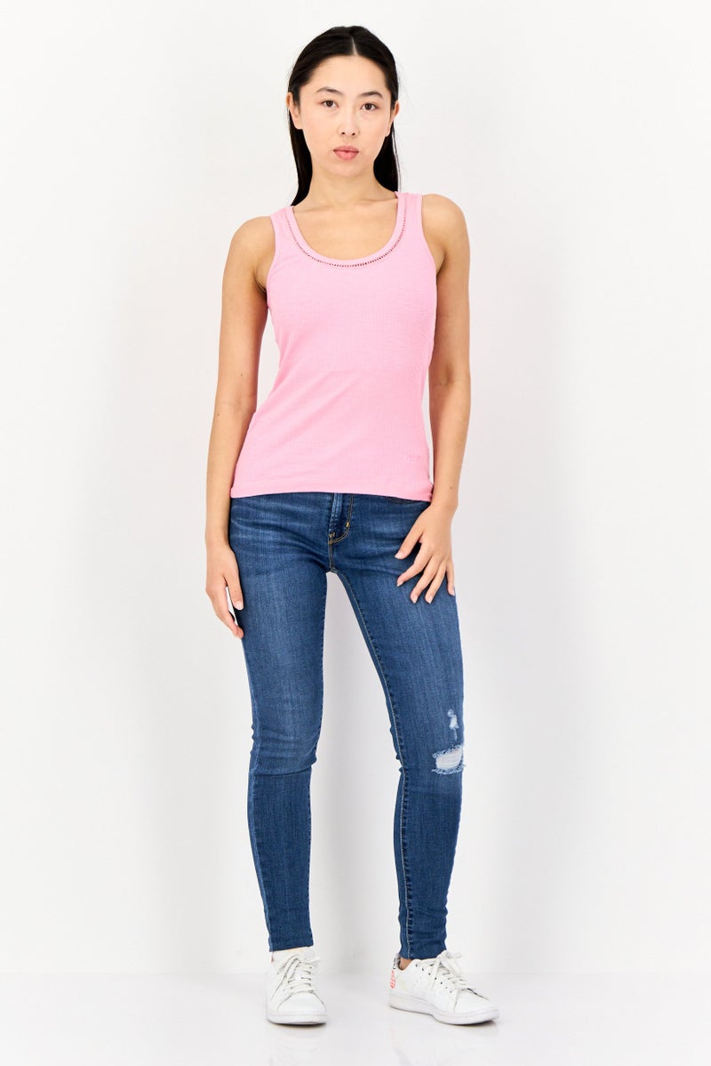 SALSA تي شيرت نسائي بدون أكمام بتصميم رقبة مستديرة مزخرف، وردي - Image 4