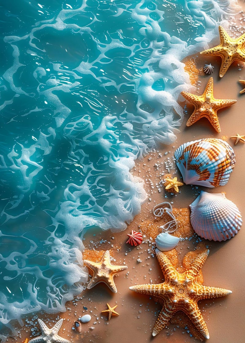 KINPLUB Beach Diamond Painting Kits for Adults, 5D Seashell Starfish Diamond Art Kits for Beginners, DIY Full Round Drill Paint by Diamonds, Home Wall Decor 12 x 16 Inch - Image 1