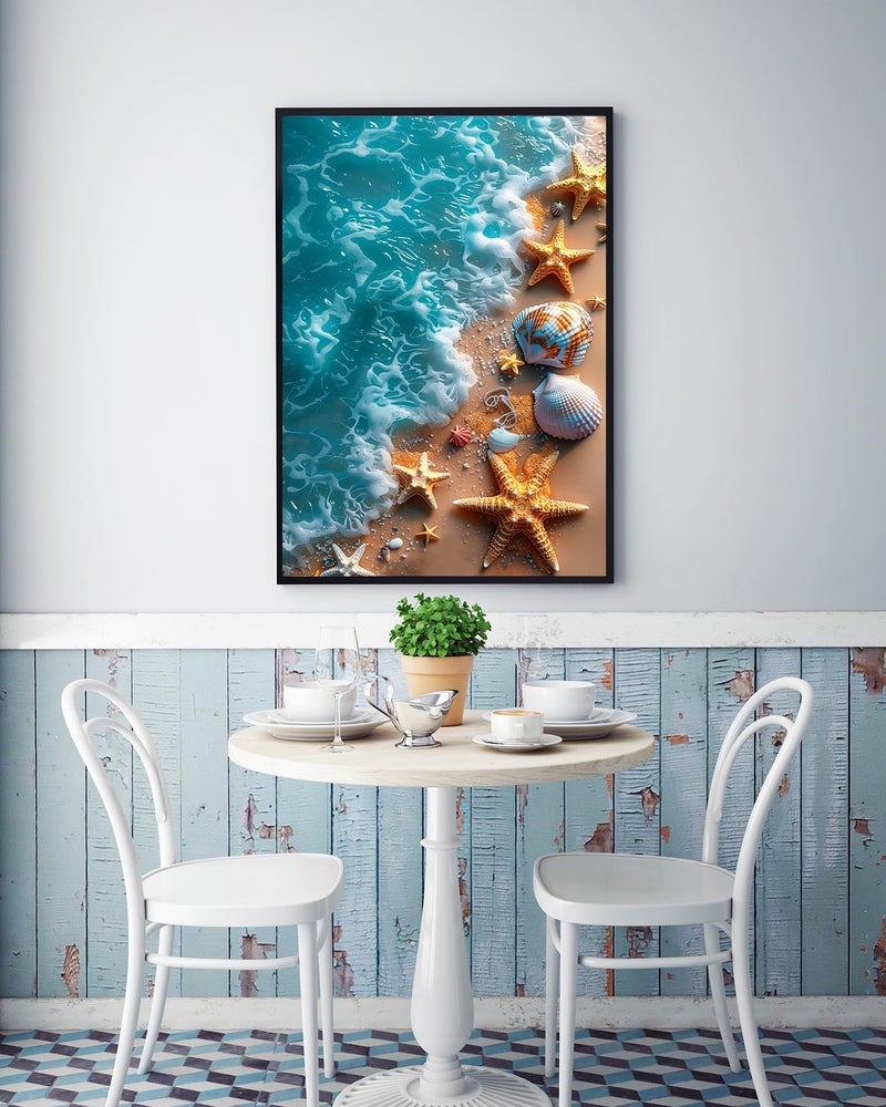 KINPLUB Beach Diamond Painting Kits for Adults, 5D Seashell Starfish Diamond Art Kits for Beginners, DIY Full Round Drill Paint by Diamonds, Home Wall Decor 12 x 16 Inch - Image 4