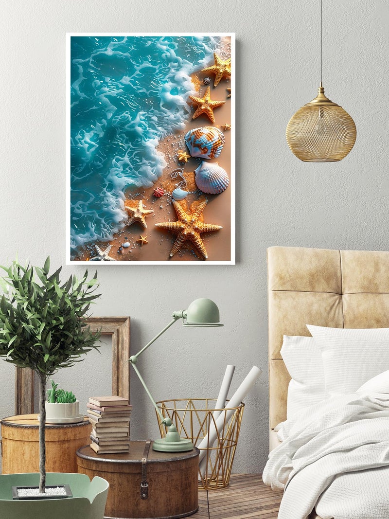 KINPLUB Beach Diamond Painting Kits for Adults, 5D Seashell Starfish Diamond Art Kits for Beginners, DIY Full Round Drill Paint by Diamonds, Home Wall Decor 12 x 16 Inch - Image 5