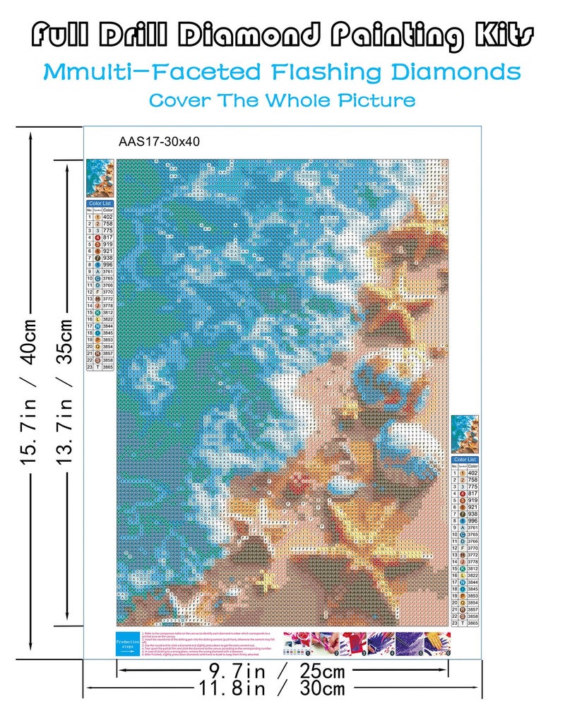 KINPLUB Beach Diamond Painting Kits for Adults, 5D Seashell Starfish Diamond Art Kits for Beginners, DIY Full Round Drill Paint by Diamonds, Home Wall Decor 12 x 16 Inch - Image 3