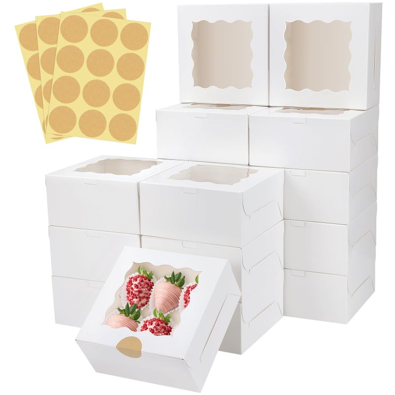 Colovis 30 Pcs White Bakery Boxes with Window, 6 X 6 X 3 Inches, White Paperboard Treat Boxes for Cookies, Pastry, Cookies, Strawberries, Macarons - Image 1