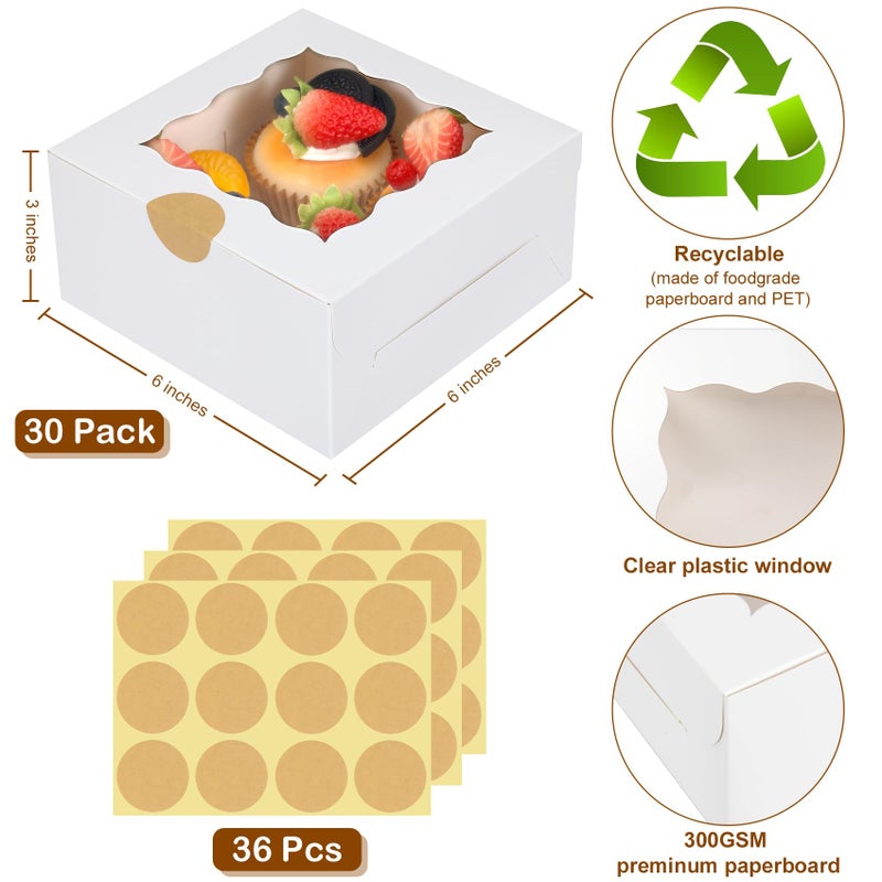 Colovis 30 Pcs White Bakery Boxes with Window, 6 X 6 X 3 Inches, White Paperboard Treat Boxes for Cookies, Pastry, Cookies, Strawberries, Macarons - Image 2