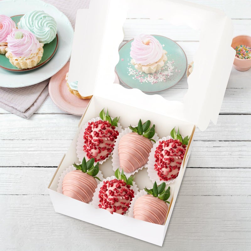 Colovis 30 Pcs White Bakery Boxes with Window, 6 X 6 X 3 Inches, White Paperboard Treat Boxes for Cookies, Pastry, Cookies, Strawberries, Macarons - Image 5