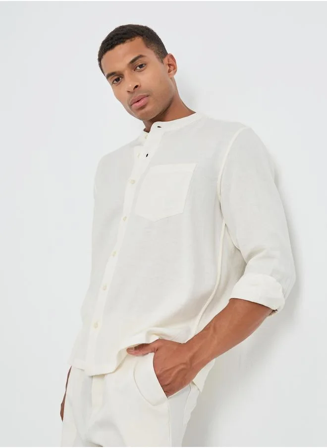 ستايلي Styli Mandarin Collar Long Sleeve Relaxed Fit Shirt