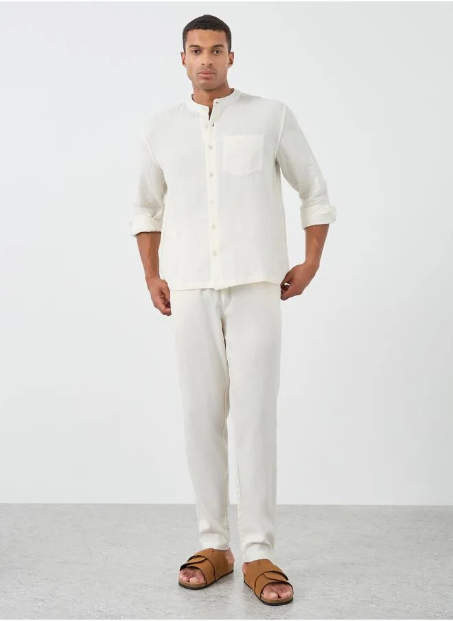 ستايلي Styli Mandarin Collar Long Sleeve Relaxed Fit Shirt