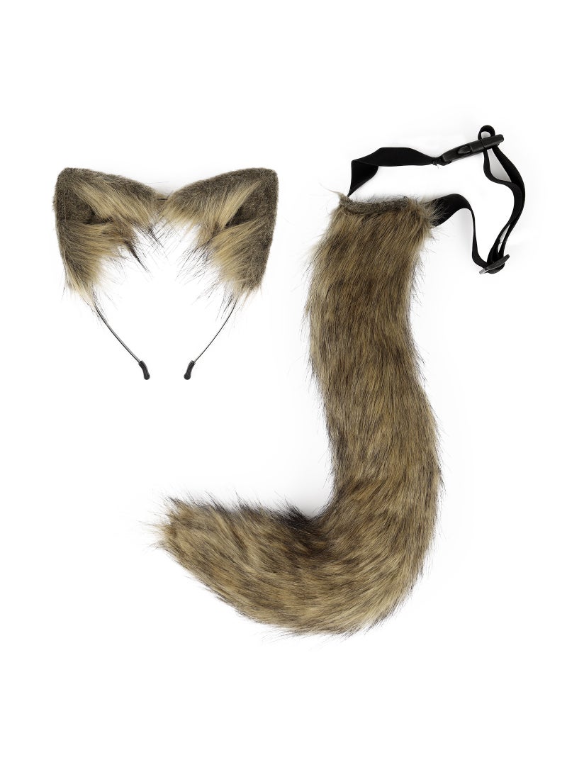 Generic - New Halloween Fox Tail Headband Adjustable Plush Ears Cosplay White Camel - Image 1