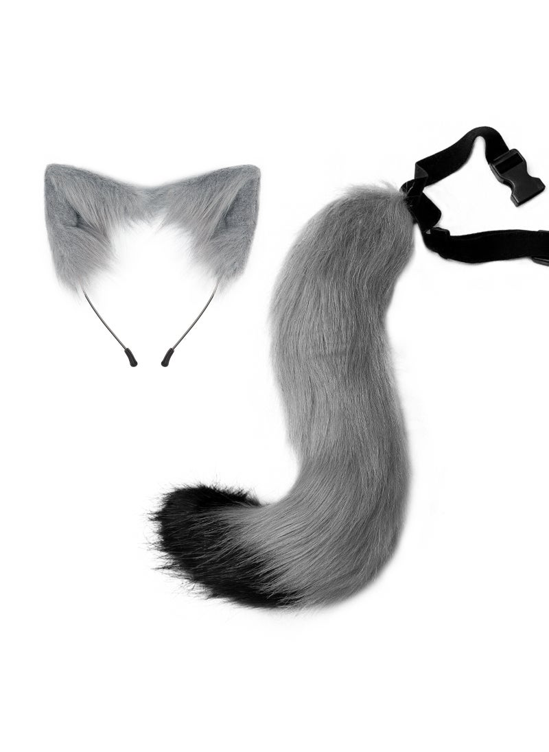 Generic - New Halloween Fox Tail Headband Adjustable Plush Ears Cosplay White Camel - Image 1