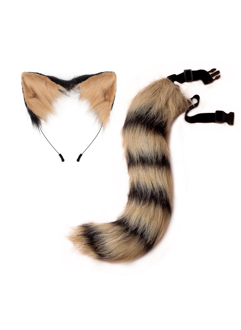 Generic - New Halloween Fox Tail Headband Adjustable Plush Ears Cosplay White Camel - Image 1