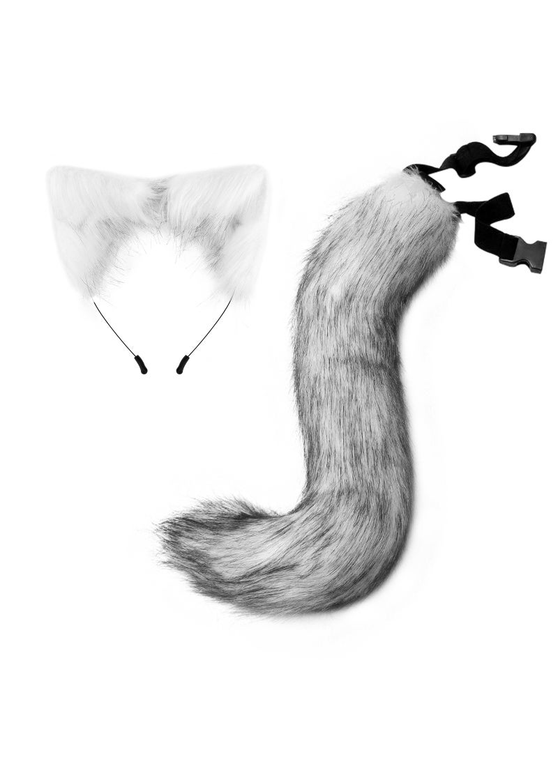 Generic - New Halloween Fox Tail Headband Adjustable Plush Ears Cosplay White Camel - Image 1