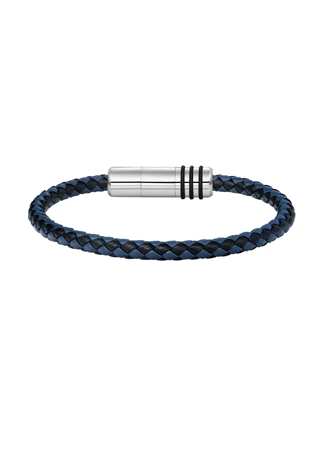 بوليس Police Gear Black & Blue Leather With Stainless Steel Motif Gents Bracelet - PEAGB2211546