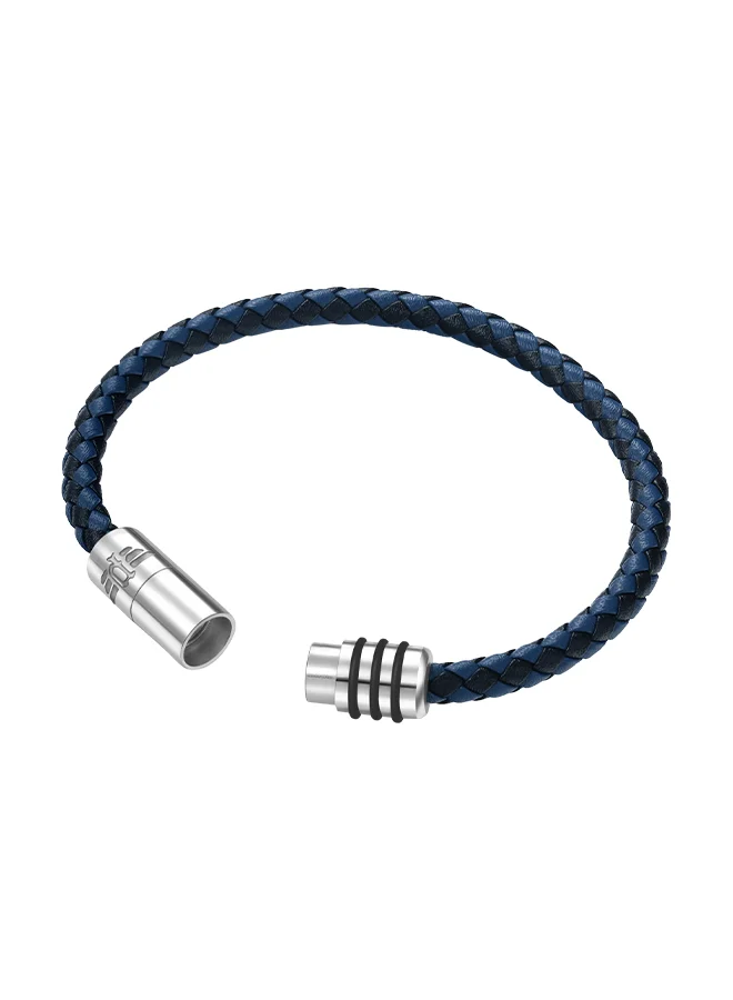 POLICE Gear Black and Blue Leather With Stainless Steel Motif  Gents BraceletPEAGB2211546