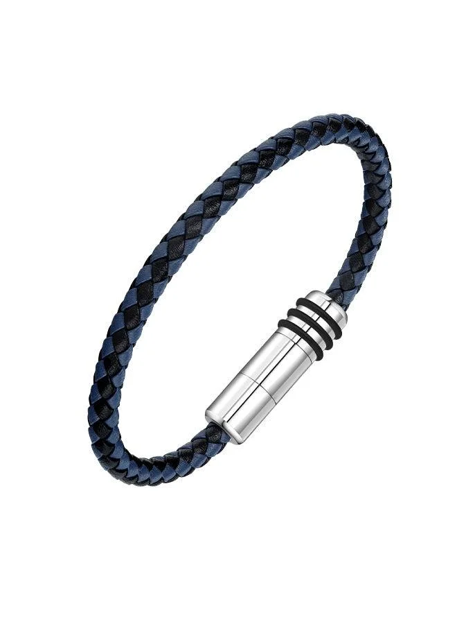 POLICE Gear Black and Blue Leather With Stainless Steel Motif  Gents BraceletPEAGB2211546