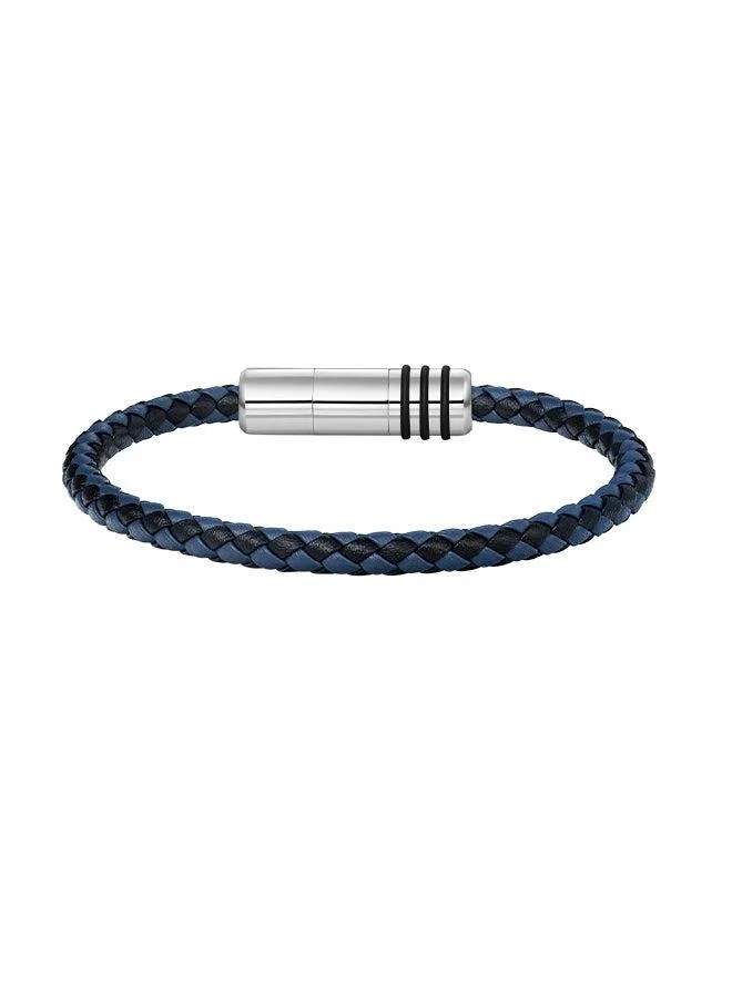 POLICE Gear Black and Blue Leather With Stainless Steel Motif  Gents BraceletPEAGB2211546