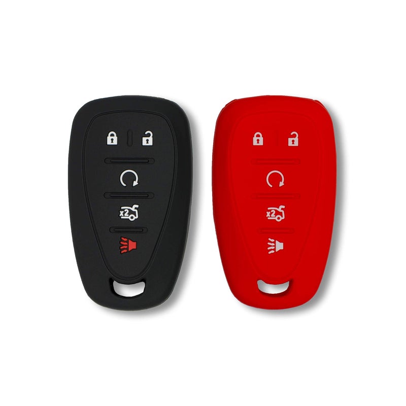 Autobase Silicone Key Fob Cover for Chevy Malibu Camaro Trax Traverse Trailblazer Sonic Cruze Blazer Volt Equinox Spark | Car Accessory for Chevrolet | Key Protection Case 2 Pcs (Black & Red)