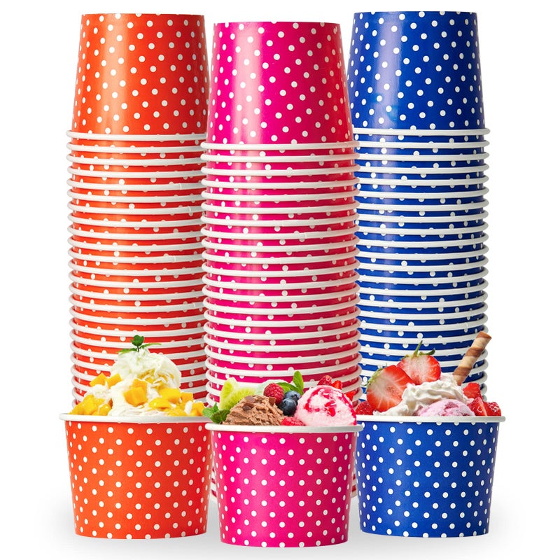 LITOPAK 120 Pack 16 oz Ice Cream Cups Disposable Dessert Cups for Cold or Hot Food Coloured Paper Dessert Bowls for Soups Sundaes and Ice Cream