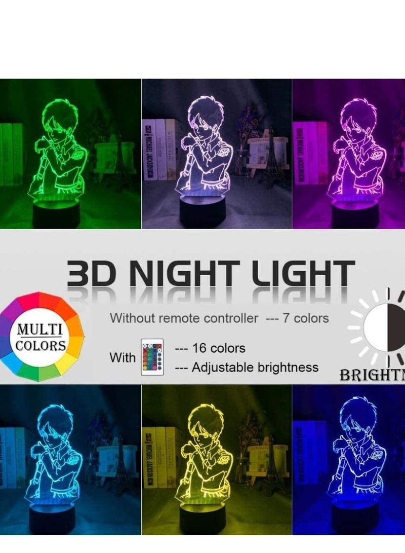 althiqahkey 3D Illusion Lamp LED Multicolor Night Light Acrylic Eren Yeager Figure Bedroom Decor Battery Powered Attack On Titan Gift Children s Sleep Lamp Room Decoration - Image 2