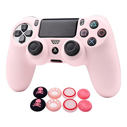 RALAN Pink Controller Skins for PS4, Silicone Controller Cover Skin Protector Compatible with PS4 Slim/PS4 Pro Controller (Pink Pro Thumb Grip x 6,Skull Cap Grip x 2)(Camouflage Pink+White Pink - Image 1