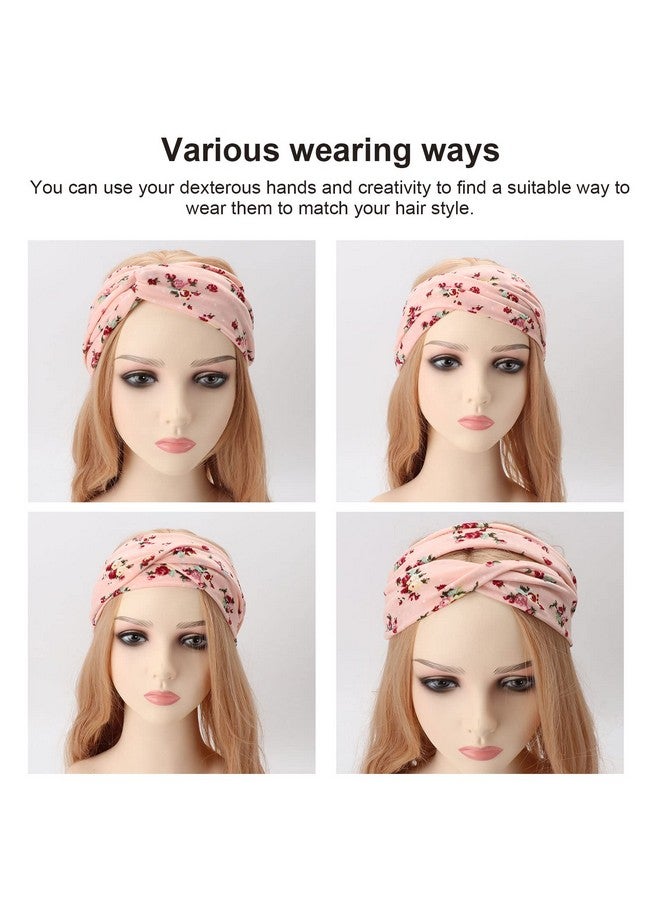 Loquat 4 Pack Boho Cotton Non-Slip Headbands For Women Girls Yoga Workout Running Knotted Turban Floral Elastic Head Wrap - Image 4