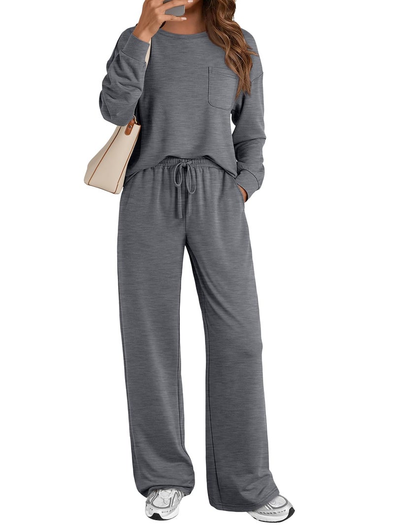 AUTOMET Womens Sweatsuits 2 Piece Lounge Matching Outfits Sweat Sets Tracksuit Travel Sweatshirts Fall Fashion Clothes 2026 Comfy Loungewear Pajamas Soft Pjs DarkGrey M - Image 1