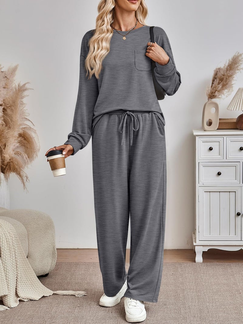 AUTOMET Womens Sweatsuits 2 Piece Lounge Matching Outfits Sweat Sets Tracksuit Travel Sweatshirts Fall Fashion Clothes 2026 Comfy Loungewear Pajamas Soft Pjs DarkGrey M - Image 2
