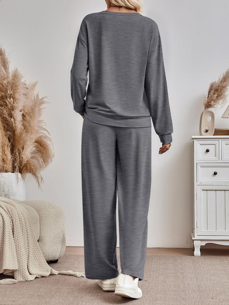 AUTOMET Womens Sweatsuits 2 Piece Lounge Matching Outfits Sweat Sets Tracksuit Travel Sweatshirts Fall Fashion Clothes 2026 Comfy Loungewear Pajamas Soft Pjs DarkGrey M - Image 4