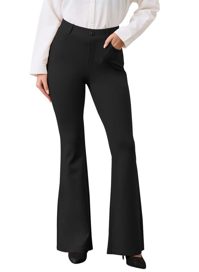 VIMPEP Women's Classic Yoga Dress Pants High Rise Flare Soft Feeling Pull On Work Yoga Pants for Business Office Work 2102, Black, L - Image 1
