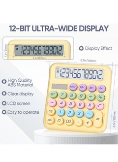 Excefore Mechanical Desktop Calculator, Cute Calculator, 12 Digit, Dual Solar Power and Battery, Large LCD Display, Big Buttons for Home, Office, School, and Business (Yellow)  - Image 2