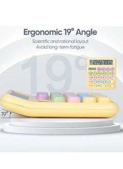Excefore Mechanical Desktop Calculator, Cute Calculator, 12 Digit, Dual Solar Power and Battery, Large LCD Display, Big Buttons for Home, Office, School, and Business (Yellow)  - Image 3